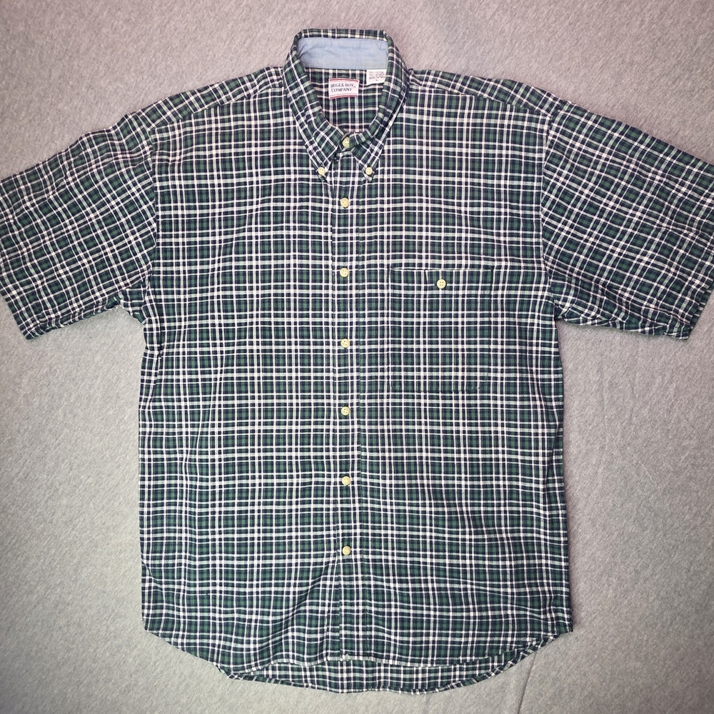 Vintage Bugle Boy Green Plaid Casual Button Down Shirt